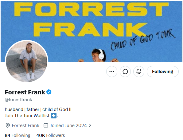 Fake Forrest Frank X Account Fools Christian Journalists, Gets Called Out